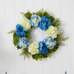 Blue And White Decorative Spring Floral Wreath, 24-Inch 9 Blue And White Decorative Spring Floral Wreath, 24-Inch -Optimal Christmas Shop dnnl204223 3 54954.1681814515