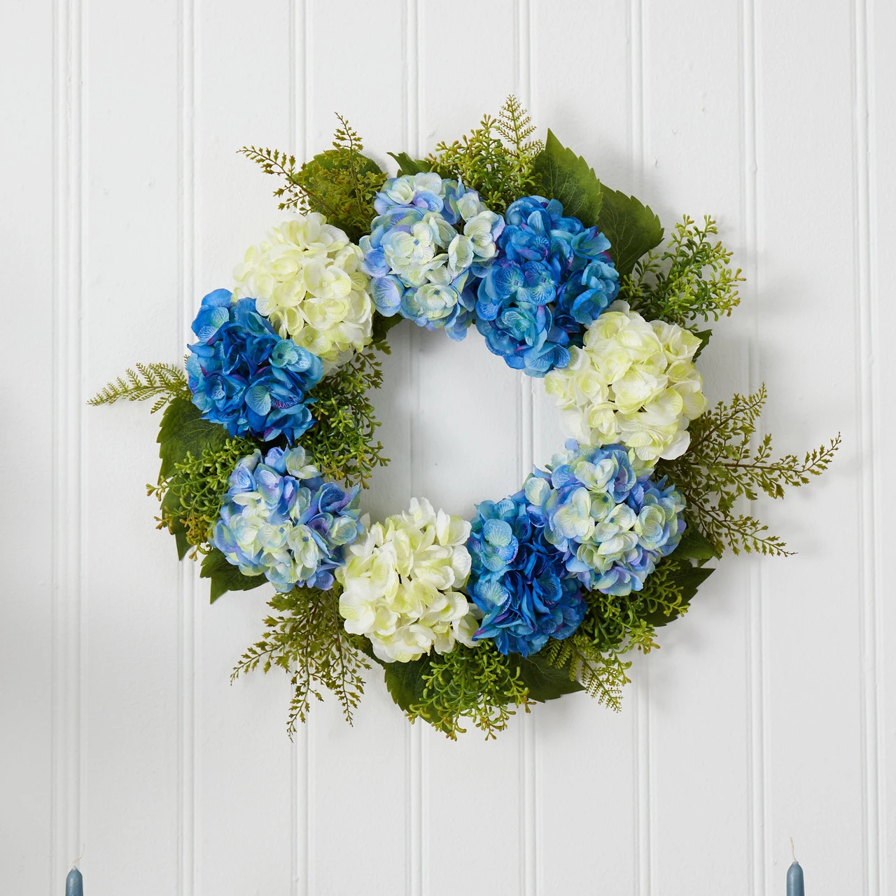 Blue And White Decorative Spring Floral Wreath, 24-Inch 5 Blue And White Decorative Spring Floral Wreath, 24-Inch - Image 3