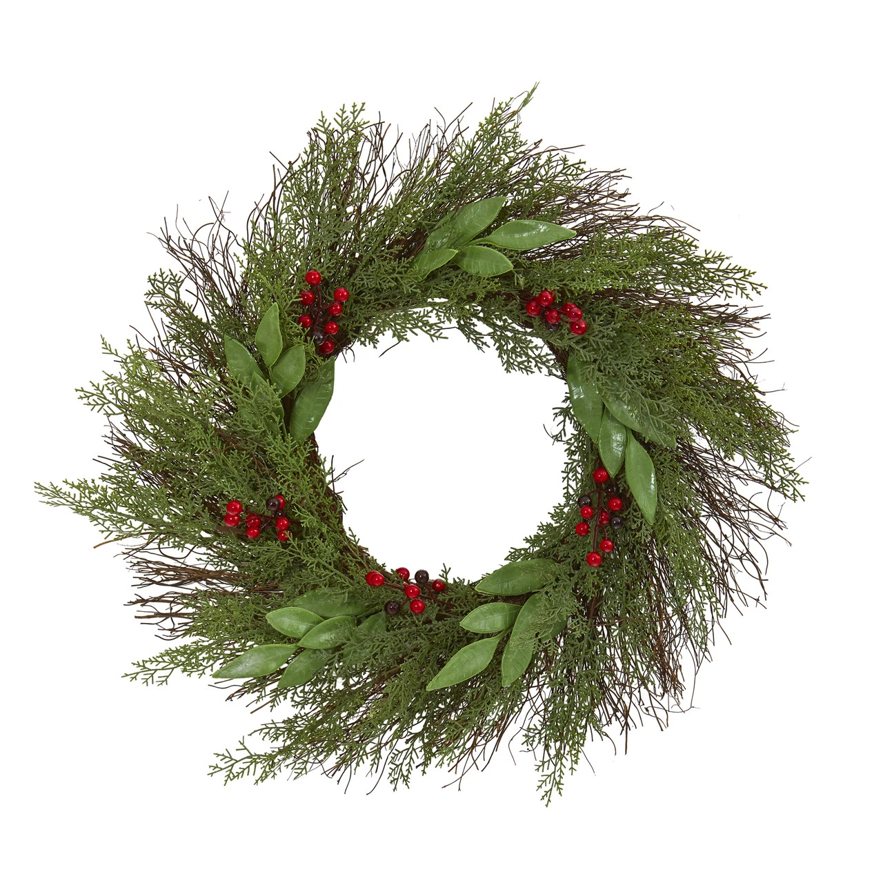 Green And Red Artificial Cedar And Ruscus With Berries Christmas Wreath, 20-Inch 3 Green And Red Artificial Cedar And Ruscus With Berries Christmas Wreath, 20-Inch