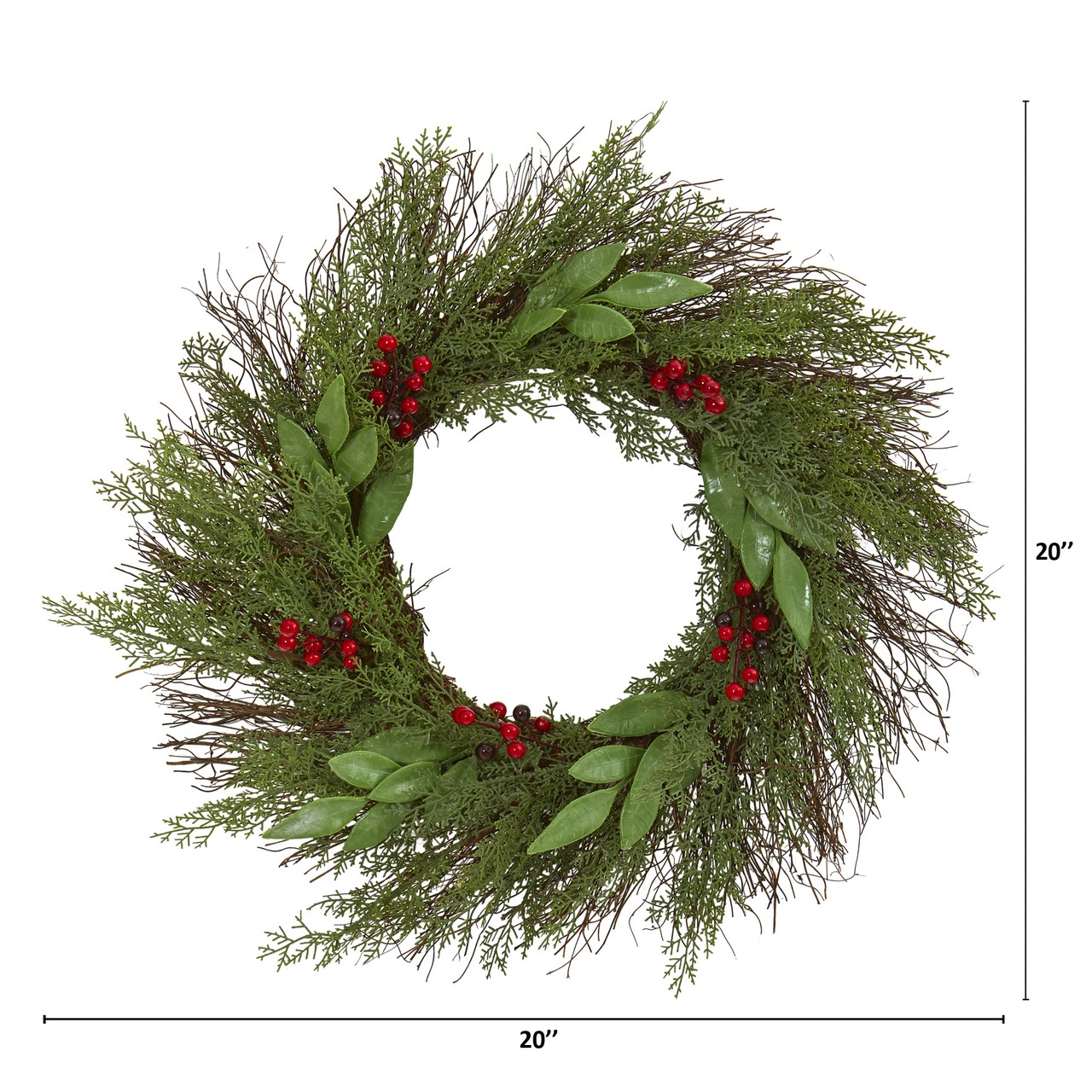 Green And Red Artificial Cedar And Ruscus With Berries Christmas Wreath, 20-Inch 4 Green And Red Artificial Cedar And Ruscus With Berries Christmas Wreath, 20-Inch - Image 2