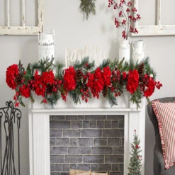 6' X 11" Red Hydrangea Artificial Christmas Garland, Unlit -Optimal Christmas Shop dnnl204663 3 31523.1681814307
