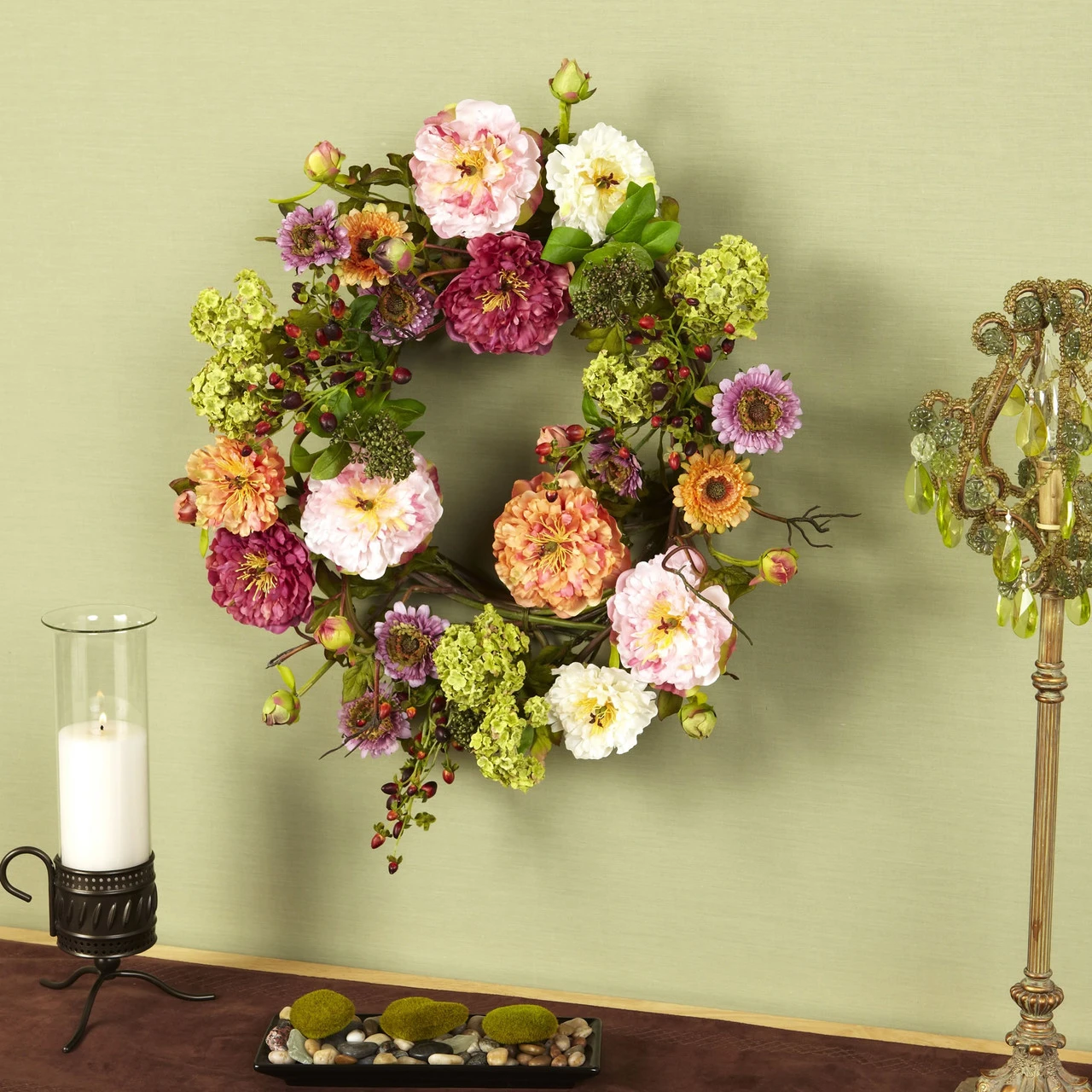 Pink Peony Spring Floral Wreath, 24-Inch 4 Pink Peony Spring Floral Wreath, 24-Inch - Image 2