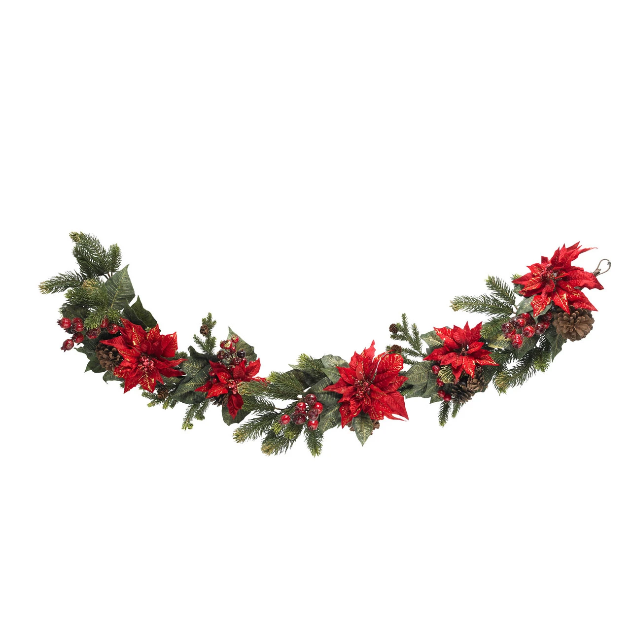 5' X 12" Artificial Poinsettia And Berries Christmas Garland, Unlit 3 5' X 12" Artificial Poinsettia And Berries Christmas Garland, Unlit