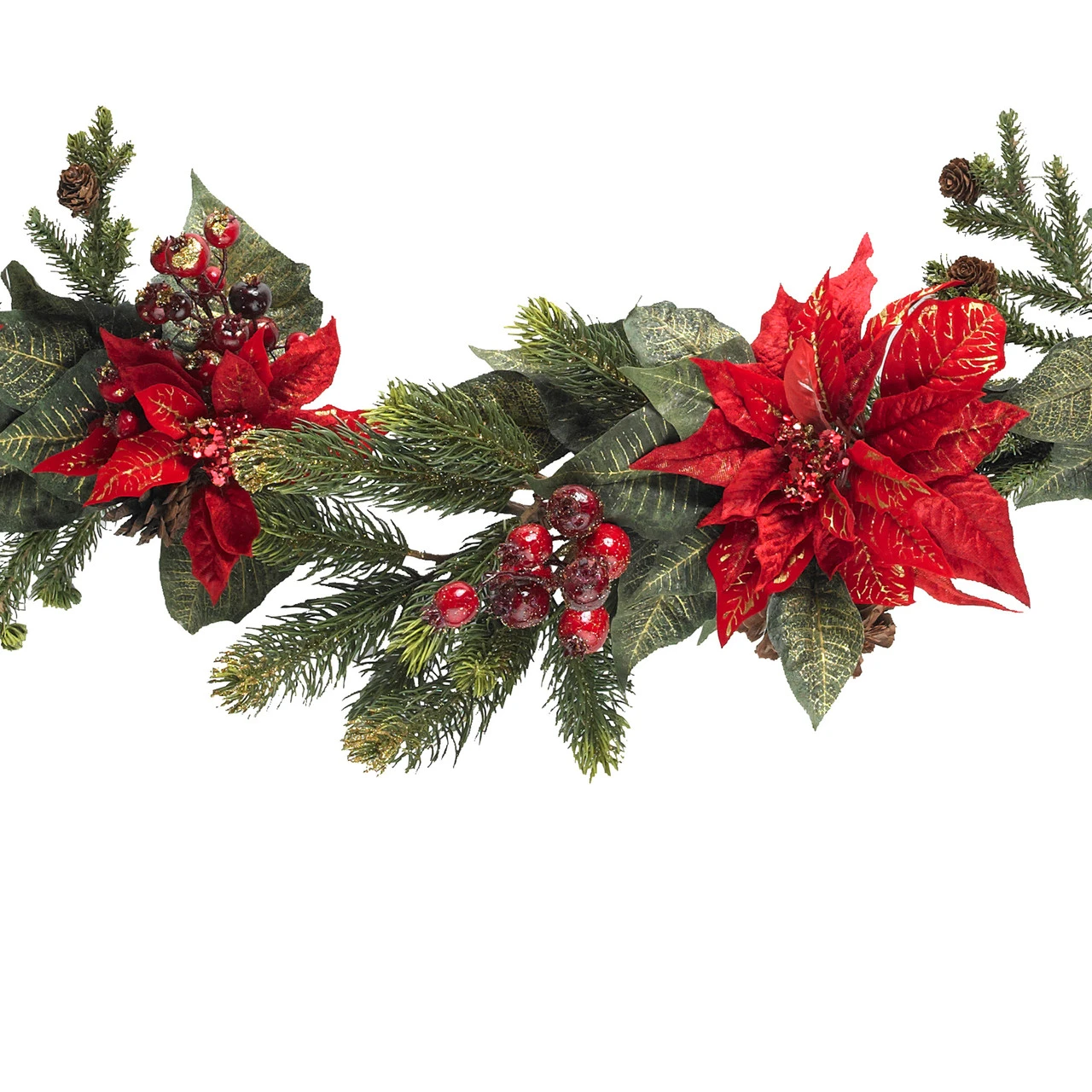 5' X 12" Artificial Poinsettia And Berries Christmas Garland, Unlit 5 5' X 12" Artificial Poinsettia And Berries Christmas Garland, Unlit - Image 3