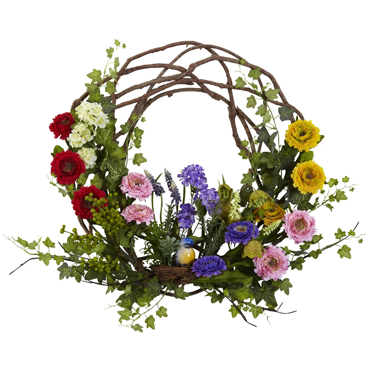 Green Decorative Spring Floral Wreath, 22-Inch 3 Green Decorative Spring Floral Wreath, 22-Inch