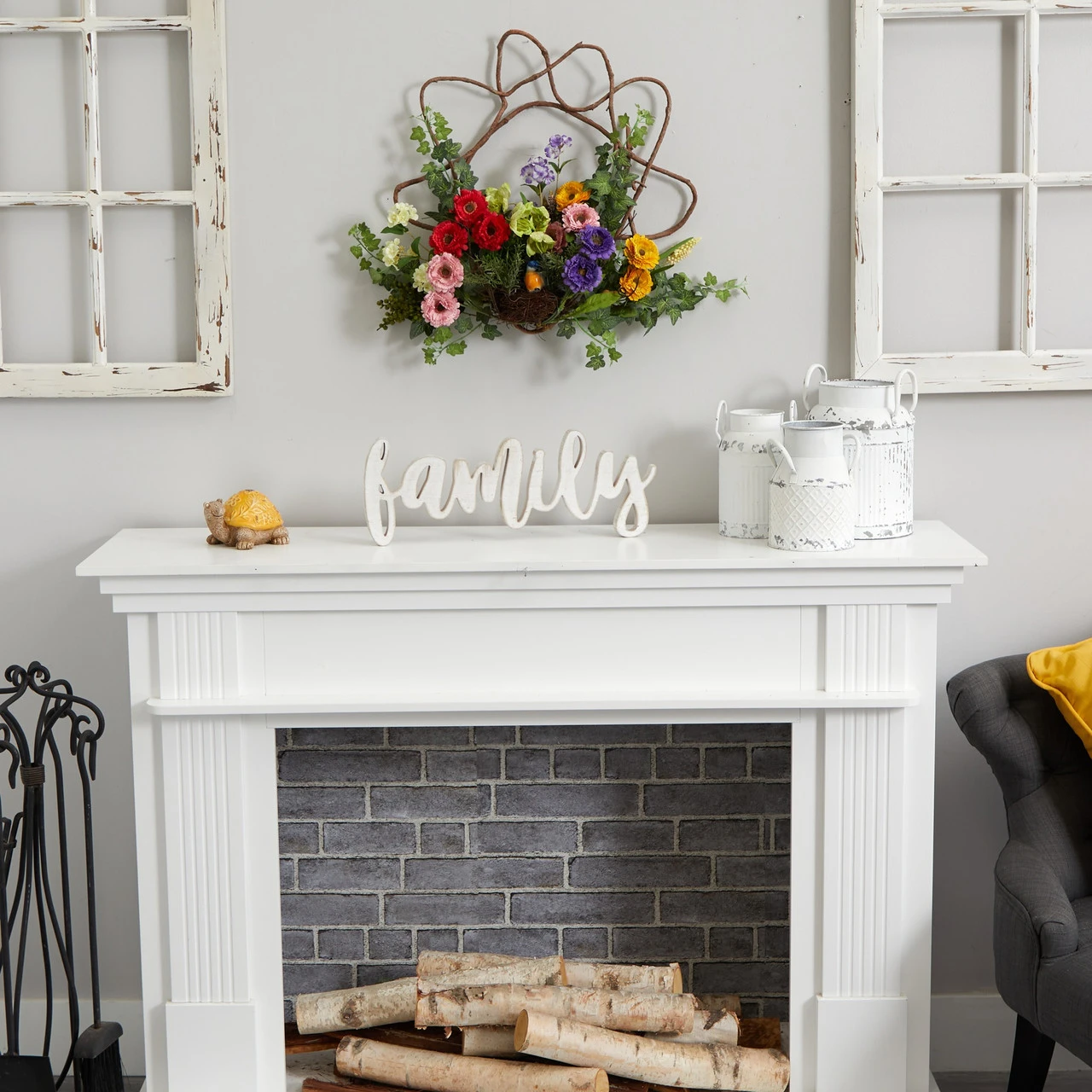 Green Decorative Spring Floral Wreath, 22-Inch 4 Green Decorative Spring Floral Wreath, 22-Inch - Image 2