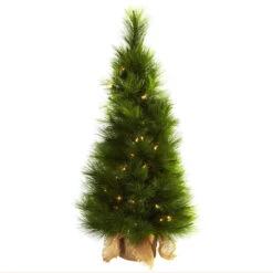 3' Pre-Lit Artificial Christmas Tree With Burlap Bag, Clear Lights