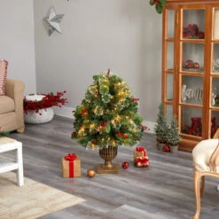 3' Pre-Lit Frosted Pine Artificial Outdoor Christmas Tree, Warm Clear LED Lights -Optimal Christmas Shop dnnl20p1811 3 42831.1681393605