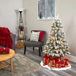 4' Pre-Lit Flocked Fir Artificial Christmas Tree, Warm Clear LED Lights -Optimal Christmas Shop dnnl20t1738 6 59022.1667531328