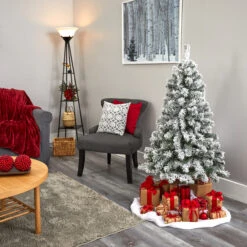 4' Pre-Lit Flocked Fir Artificial Christmas Tree, Warm Clear LED Lights -Optimal Christmas Shop dnnl20t1738 7 74778.1667531328