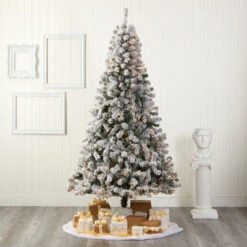 8’ Pre-Lit Flocked Fir Artificial Christmas Tree, Clear LED Lights -Optimal Christmas Shop dnnl20t1742 5 74342.1677754356