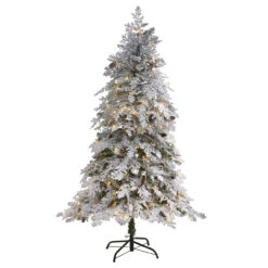 6' Pre-Lit Montana Spruce Flocked Artificial Christmas Tree, Clear LED Lights
