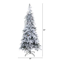 7’ Pre-Lit Flocked With Pinecones Artificial Christmas Tree, Warm Clear LED Lights -Optimal Christmas Shop dnnl20t1795 2 88761.1667534975