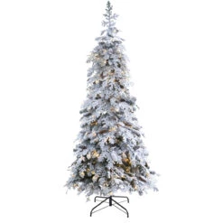 7’ Pre-Lit Flocked With Pinecones Artificial Christmas Tree, Warm Clear LED Lights -Optimal Christmas Shop dnnl20t1795 3 31727.1667534976
