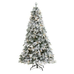 5' Pre-Lit Flocked Vermont Pine Artificial Christmas Tree, Warm Clear LED Lights