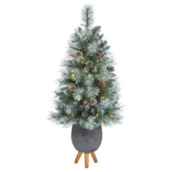 3.5’ Pre-Lit Potted Columbia Pine Artificial Christmas Tree, Clear Lights