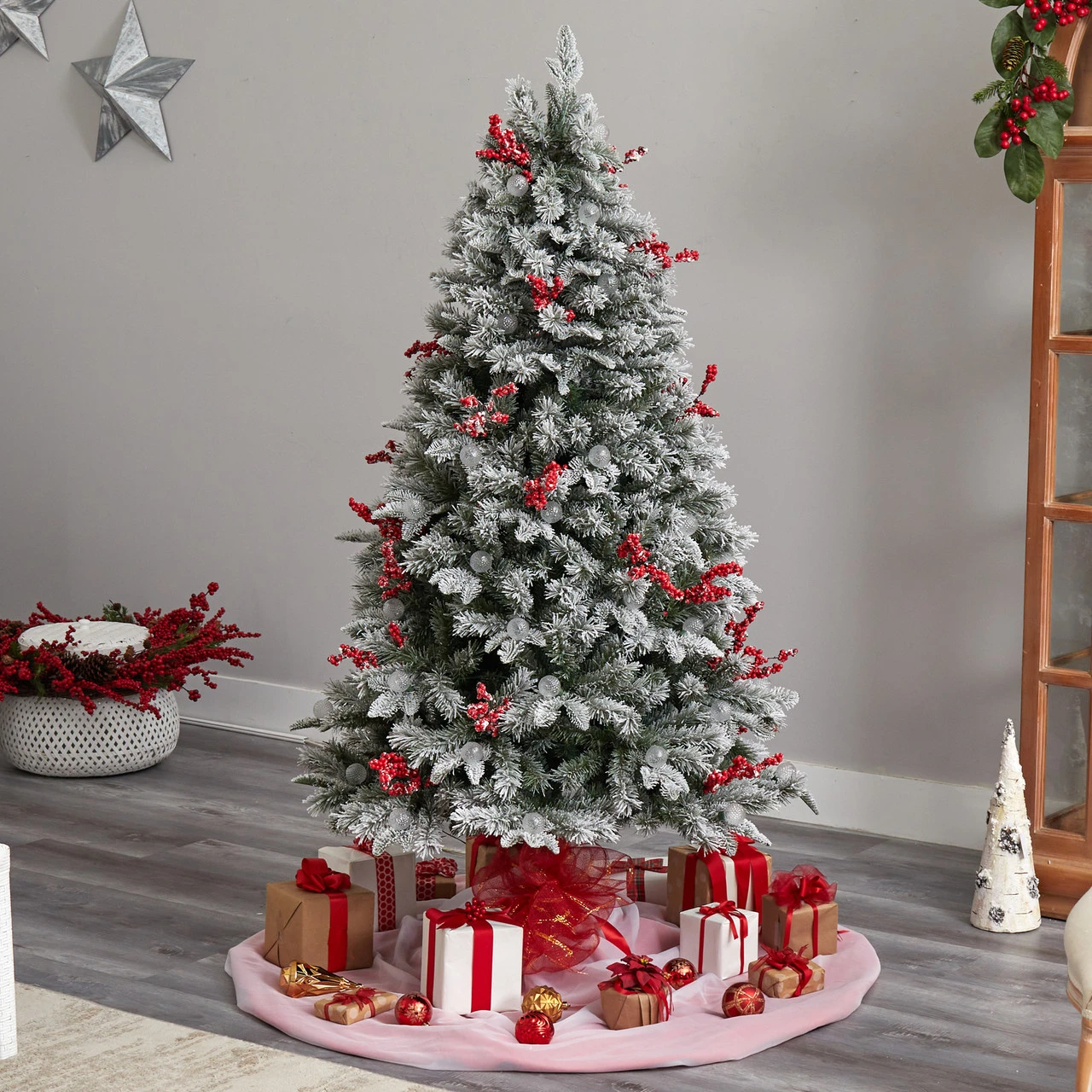 6’ Pre-Lit Flocked Artificial Christmas Tree, Warm Clear LED Lights 5 6’ Pre-Lit Flocked Artificial Christmas Tree, Warm Clear LED Lights - Image 3