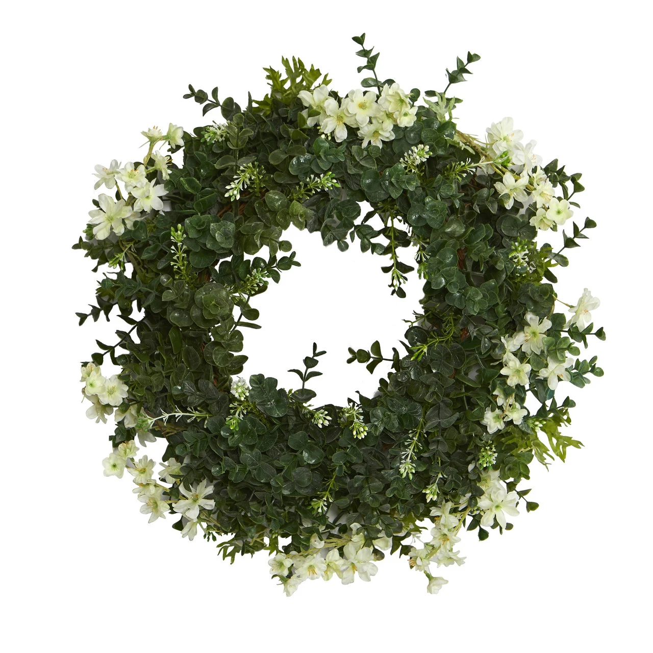 Green Eucalyptus And Daisy Twig Spring Floral Wreath, 18-Inch 3 Green Eucalyptus And Daisy Twig Spring Floral Wreath, 18-Inch
