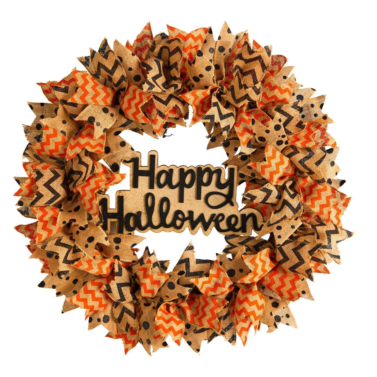 Burlap Ribbon "Happy Halloween" Artificial Wreath, 30-Inch 3 Burlap Ribbon "Happy Halloween" Artificial Wreath, 30-Inch
