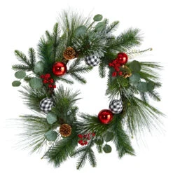 Berry And Pinecone Artificial Christmas Wreath, 24-Inch, Unlit