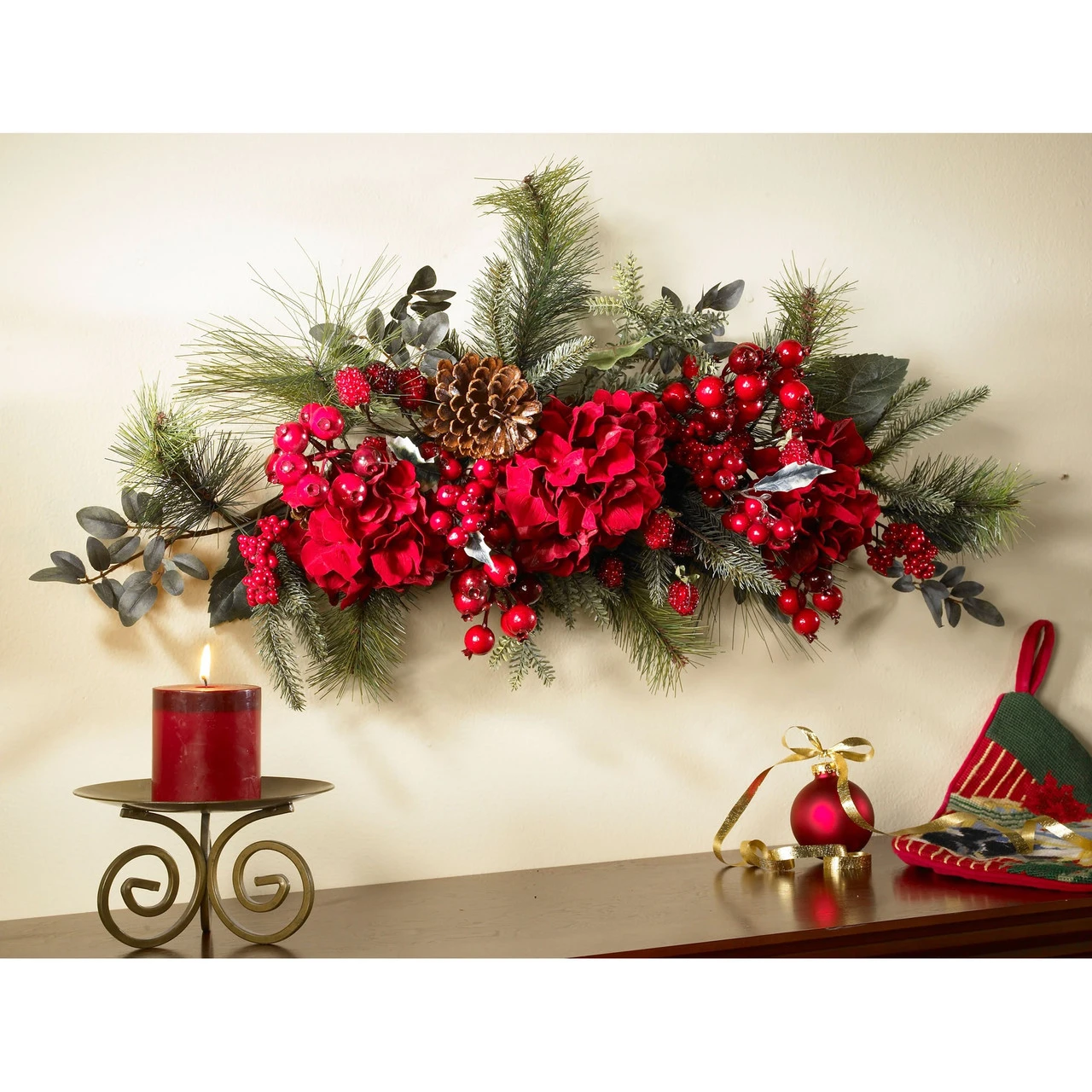 2.5' Hydrangea And Berries Artificial Christmas Swag, Unlit 4 2.5' Hydrangea And Berries Artificial Christmas Swag, Unlit - Image 2