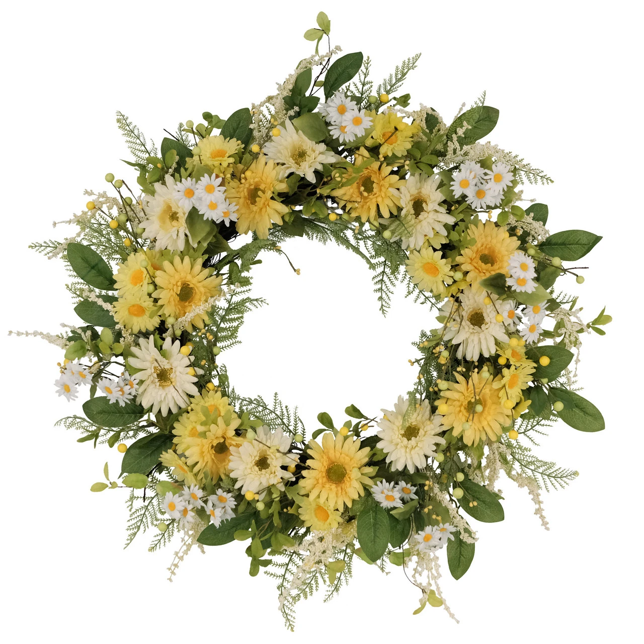 30" Yellow And Green Puleo International Artificial Chrysanthemum And Daisy Floral Spring Wreath 3 30" Yellow And Green Puleo International Artificial Chrysanthemum And Daisy Floral Spring Wreath