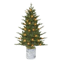 4.5' Pre-lit Potted Green Pine Medium Artificial Christmas Tree, Clear Lights