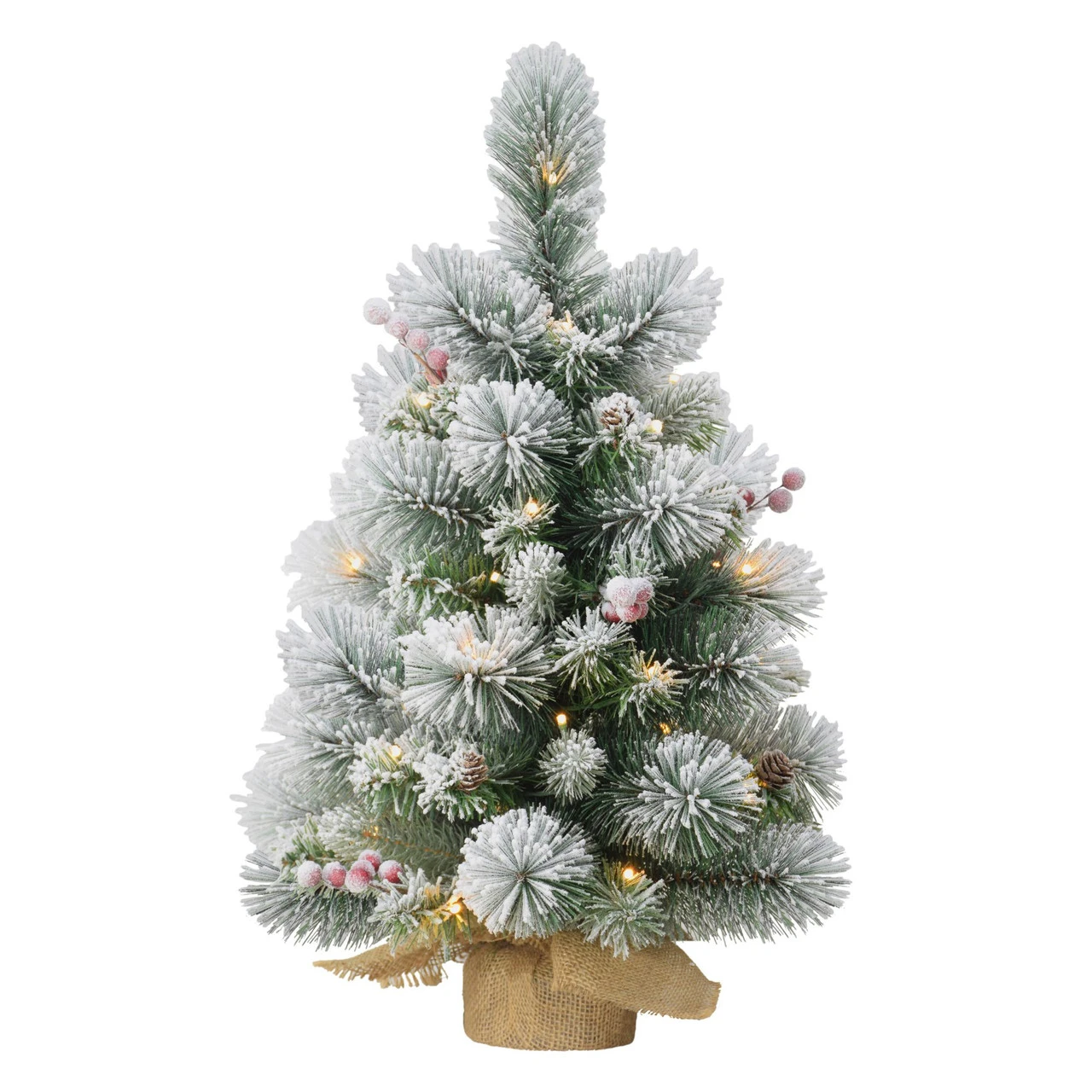 2' Pre-Lit Table Top Artificial Christmas Tree In Tan Sac, Warm White Lights 3 2' Pre-Lit Table Top Artificial Christmas Tree In Tan Sac, Warm White Lights