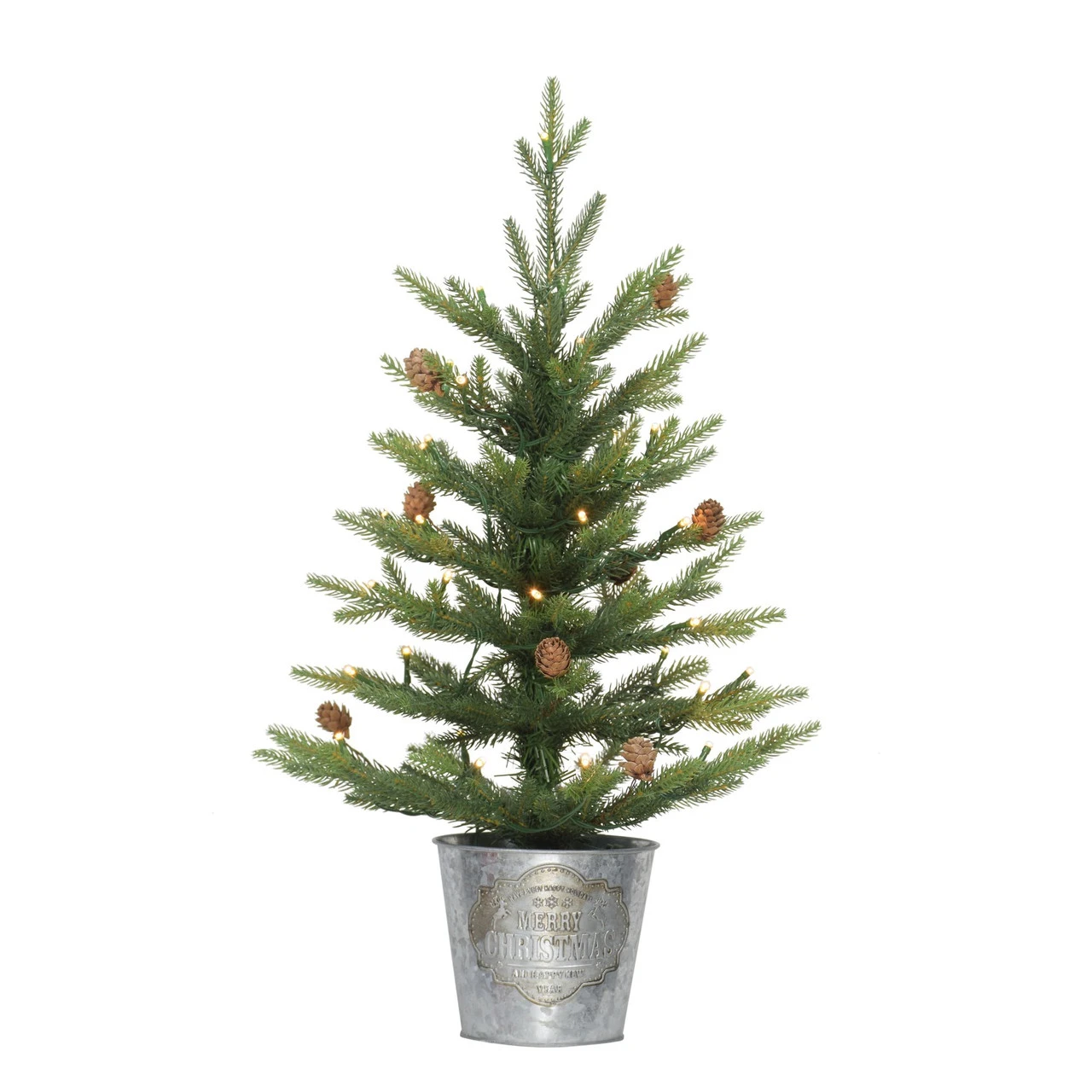 2' Pre-Lit Table Top Artificial Christmas Tree In Metal Pot, Warm White Lights 3 2' Pre-Lit Table Top Artificial Christmas Tree In Metal Pot, Warm White Lights