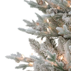 4.5' Pre-lit Potted Flocked Pine Medium Artificial Christmas Tree, Clear Lights -Optimal Christmas Shop dpul 1832 stf45c1 2 29839.1688544148