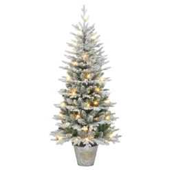 6' Pre-Lit Potted Flocked Pine Artificial Christmas Tree, Clear Lights