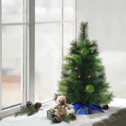 2' Pre-LitTable Top Artificial Christmas Tree In Blue Sac, Warm White Lights -Optimal Christmas Shop dpul 1861 st20lw035 bo 2 71366.1667544795