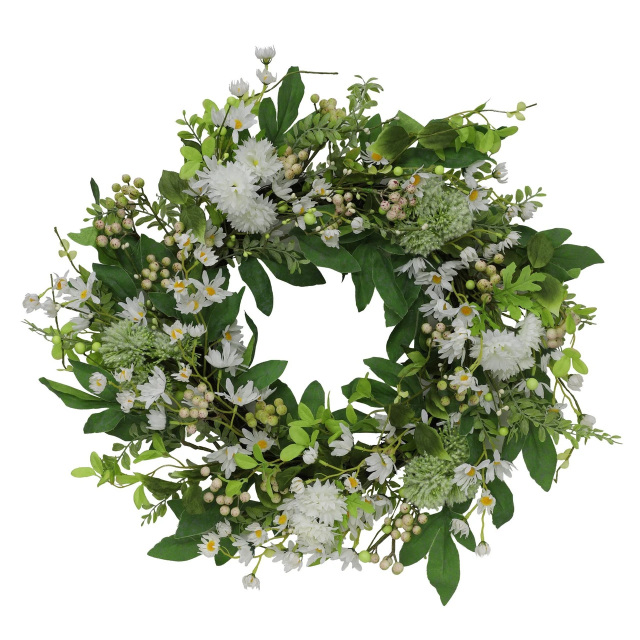 Green And White Daisy Faux Twig Spring Mixed Floral Wreath - 24-Inch, Unlit 3 Green And White Daisy Faux Twig Spring Mixed Floral Wreath - 24-Inch, Unlit