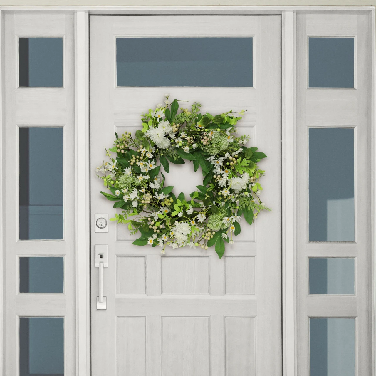 Green And White Daisy Faux Twig Spring Mixed Floral Wreath - 24-Inch, Unlit 4 Green And White Daisy Faux Twig Spring Mixed Floral Wreath - 24-Inch, Unlit - Image 2