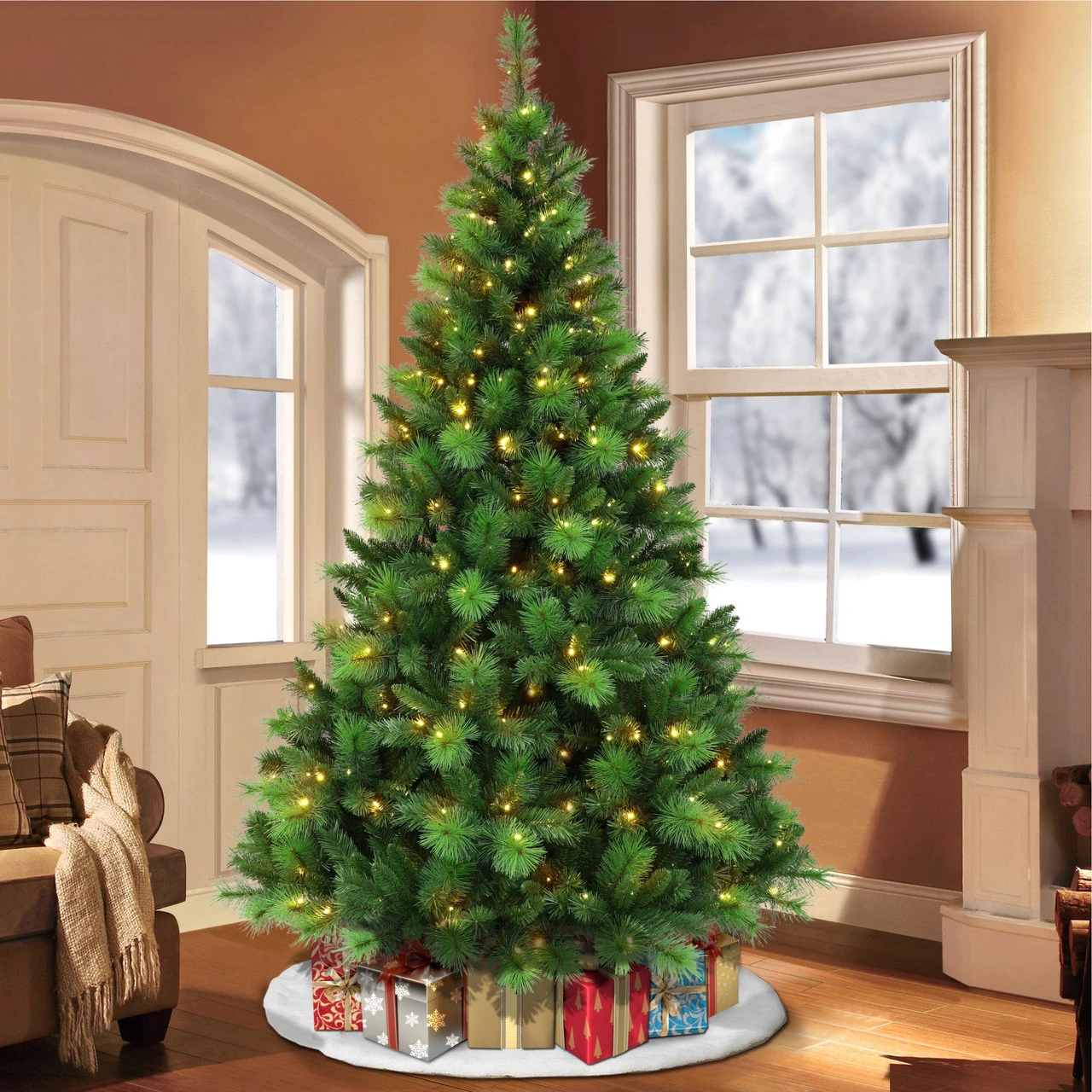 7.5' Pre-LitAdirondack Pine Artificial Christmas Tree, Multi-Color Lights 4 7.5' Pre-LitAdirondack Pine Artificial Christmas Tree, Multi-Color Lights - Image 2