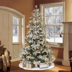 7.5' Pre-lit Flocked Aspen Green Fir Artificial Christmas Tree, Color Select LED Lights -Optimal Christmas Shop dpul apgf 75ld6 3 67899.1688168073