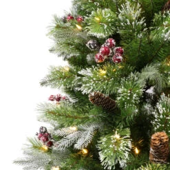 7.5' Pre-Lit LED Frosted Berry Spruce Artificial Christmas Tree, Warm White Lights -Optimal Christmas Shop dpul bsf 75qf5lw5 3 08372.1688457900