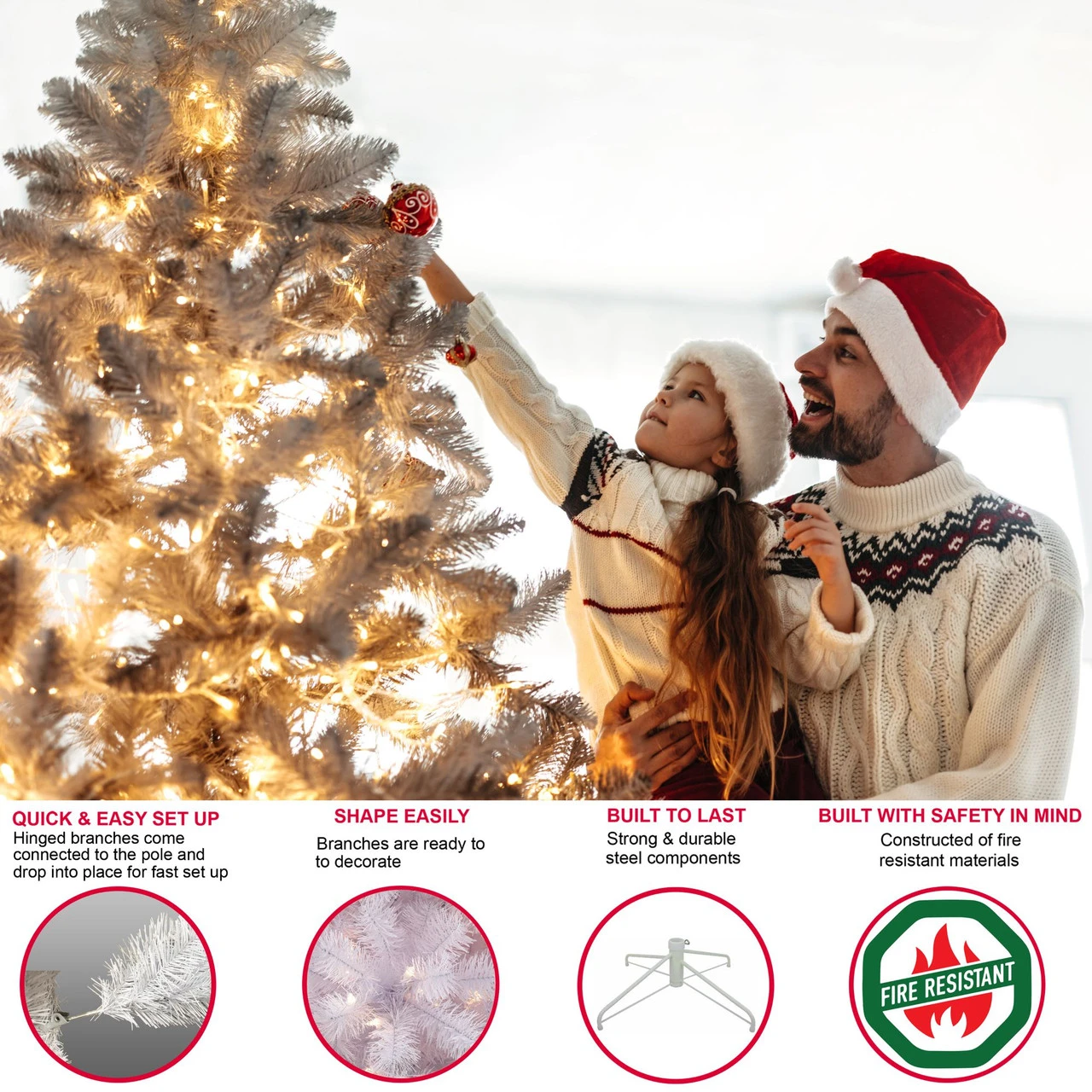 4.5' Pre-Lit Slim Fraser Fir Artificial Christmas Tree, Multicolor Lights 5 4.5' Pre-Lit Slim Fraser Fir Artificial Christmas Tree, Multicolor Lights - Image 3