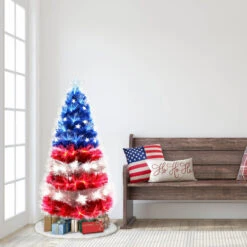 4' Pre-Lit Fiber Optic Patriotic Artificial Christmas Tree, Multi-Color Lights -Optimal Christmas Shop dpul fot 0028 40l 2 75864.1677754331