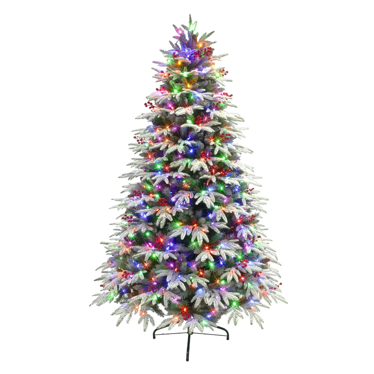 7.5' Pre-lit Flocked Halifax Fir Artificial Slim Christmas Tree, Color Select LED Lights 3 7.5' Pre-lit Flocked Halifax Fir Artificial Slim Christmas Tree, Color Select LED Lights