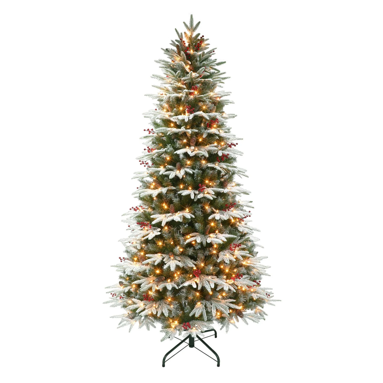 7.5' Pre-Lit Slim Flocked Halifax Fir Artificial Christmas Tree, Clear Lights 3 7.5' Pre-Lit Slim Flocked Halifax Fir Artificial Christmas Tree, Clear Lights
