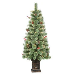 4.5' Pre-Lit Potted Natural Pine Artificial Christmas Tree, Clear Lights