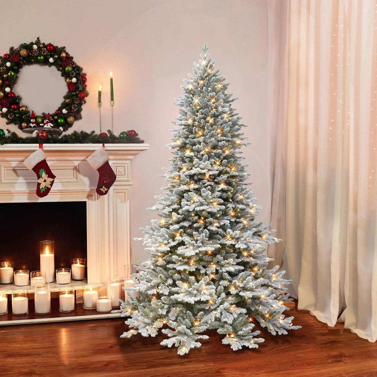 6.5' Pre-lit Flocked Royal Majestic Douglas Fir Downswept Artificial Christmas Tree, Clear Lights 4 6.5' Pre-lit Flocked Royal Majestic Douglas Fir Downswept Artificial Christmas Tree, Clear Lights - Image 2