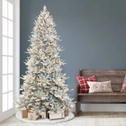 7.5' Pre-lit Flocked Royal Majestic Douglas Fir Downswept Artificial Christmas Tree, Color Select LED Lights -Optimal Christmas Shop dpul rmddf 75qld7 4 05105.1688153514