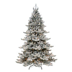 7.5' Pre-Lit Medium Flocked Spruce Silver Crown Artificial Christmas Tree, Clear Lights