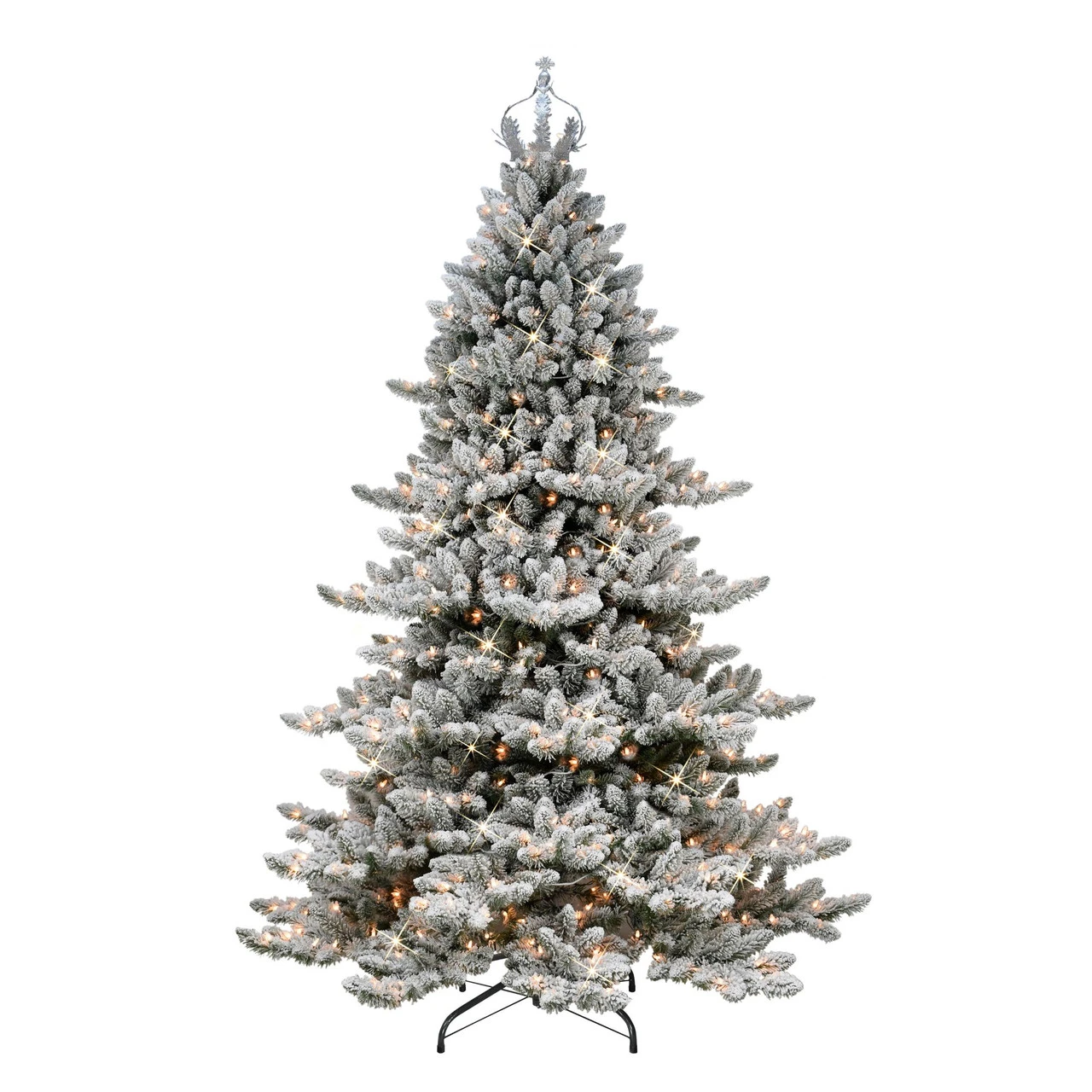 7.5' Pre-Lit Medium Flocked Spruce Silver Crown Artificial Christmas Tree, Clear Lights 3 7.5' Pre-Lit Medium Flocked Spruce Silver Crown Artificial Christmas Tree, Clear Lights
