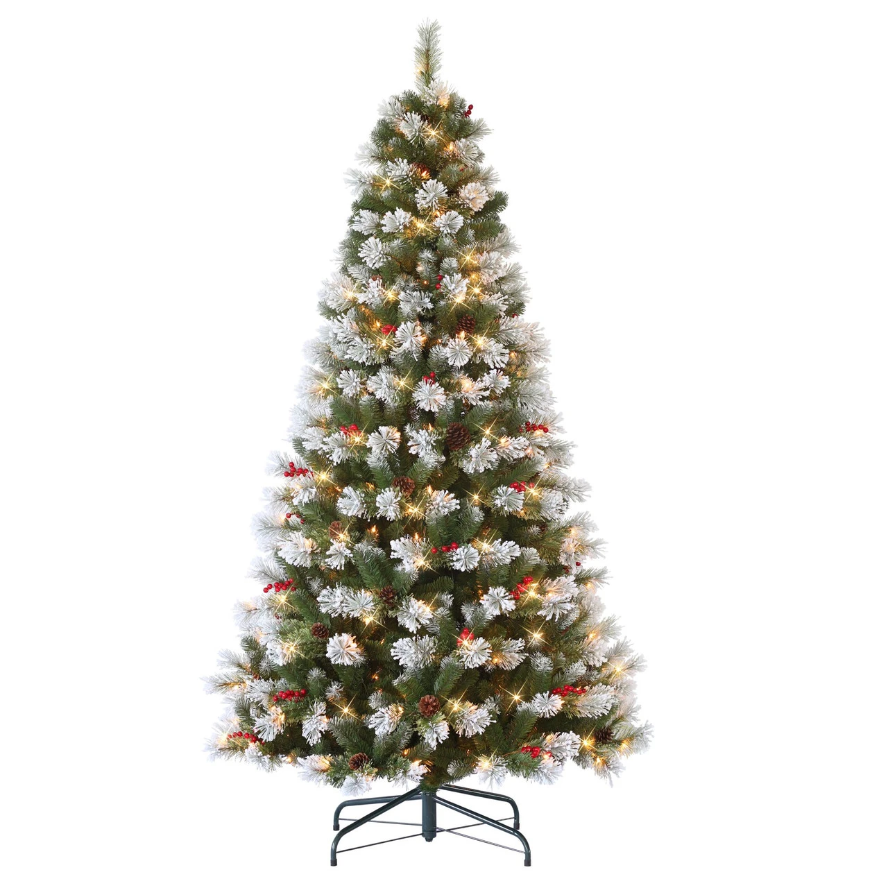 7.5' Flocked Pine Artificial Christmas Tree, Clear Lights 3 7.5' Flocked Pine Artificial Christmas Tree, Clear Lights
