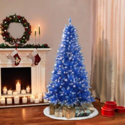 6.5' Pre-Lit Full Blue Artificial Christmas Tree, Clear Lights -Optimal Christmas Shop dpul t9612 65c3 bl 2 27031.1668756790