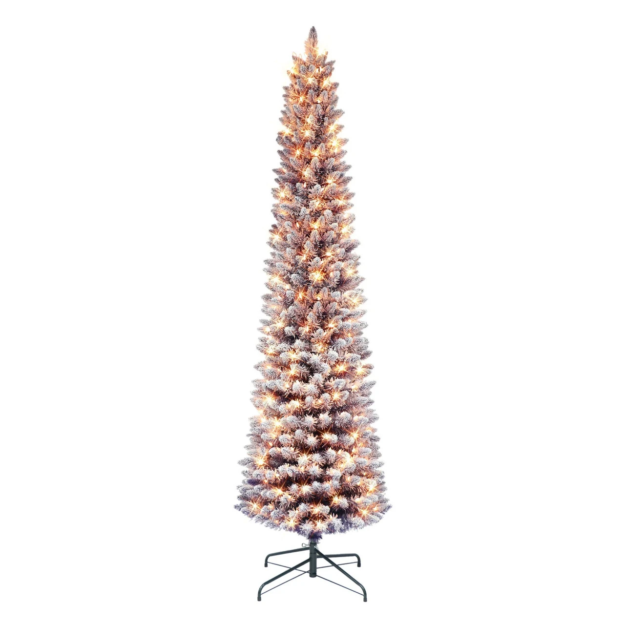 7.5' Pre-lit Flocked Fashion Purple Pencil Artificial Christmas Tree, Clear Lights 3 7.5' Pre-lit Flocked Fashion Purple Pencil Artificial Christmas Tree, Clear Lights