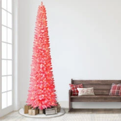 9' Pre-lit Flocked Fashion Pink Pencil Artificial Christmas Tree, Clear Lights 6 9' Pre-lit Flocked Fashion Pink Pencil Artificial Christmas Tree, Clear Lights -Optimal Christmas Shop dpul tpf9612 90c45 pk 2 50863.1688169217